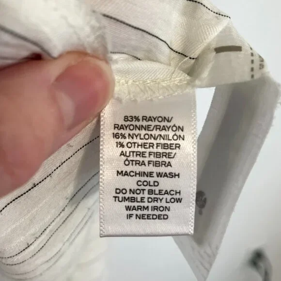 ANN TAYLOR LOFT White Black Textured Pinstripe Striped Long Sleeve Popover Tunic - Picture 12 of 16